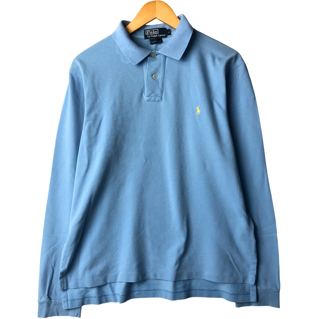 Ralph Lauren POLO by Ralph Lauren CUSTOM FIT long sleeve polo shirt, men's size L cotton Blue type light blue Vintage Second Hand