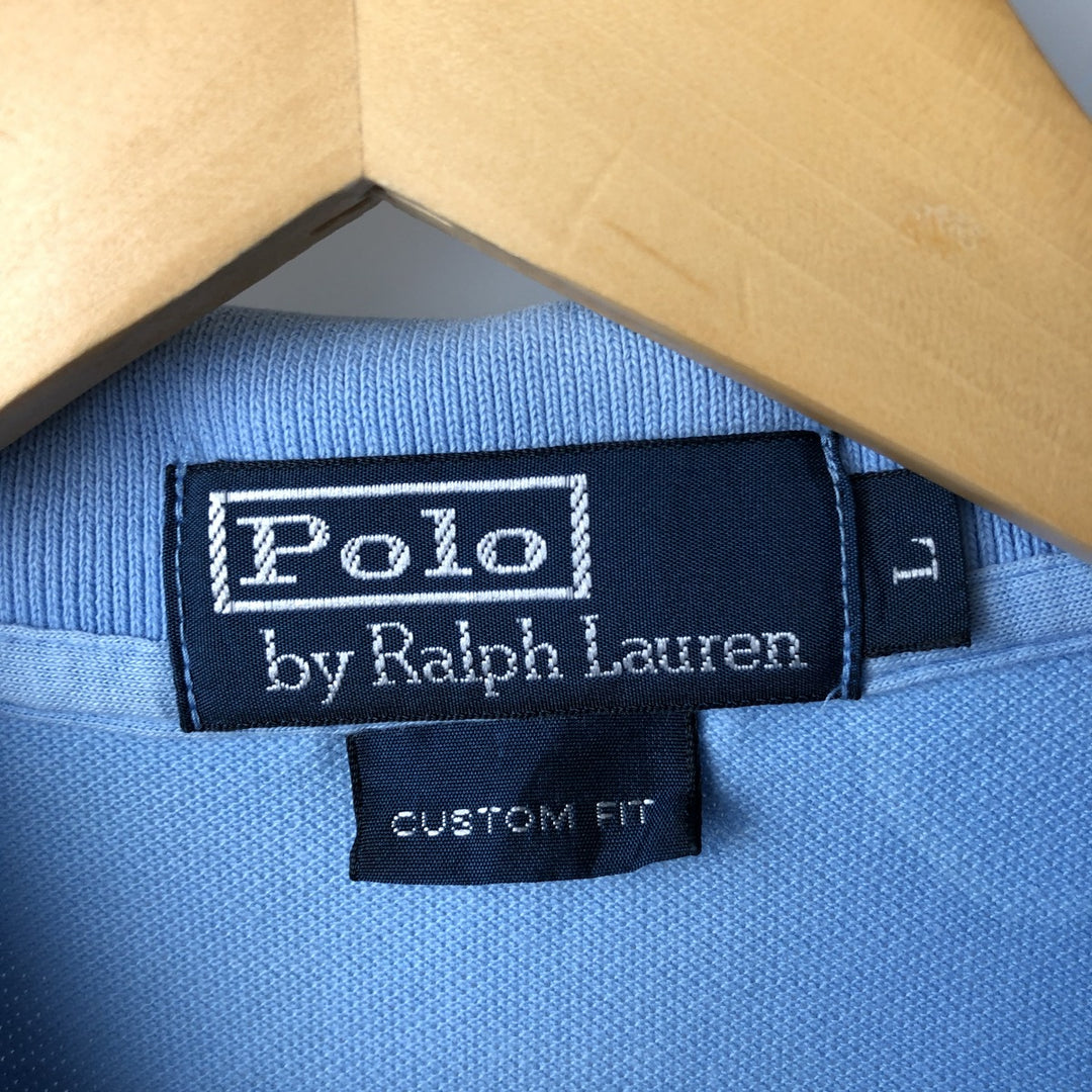 Ralph Lauren POLO by Ralph Lauren CUSTOM FIT long sleeve polo shirt, men's size L cotton Blue type light blue Vintage Second Hand