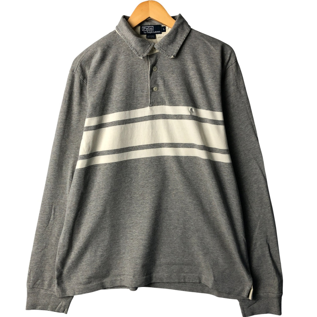 Ralph Lauren POLO by Ralph Lauren long sleeve polo shirt, men's size L cotton gray type Vintage Second Hand
