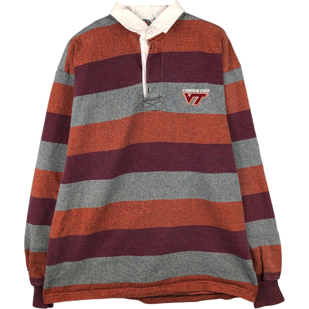 Vintage 90'S Barbarian Striped Long Sleeve Rugby Shirt, Made in Canada, Men's Size XXL, Regular Collar cotton orange type Vintage Second Hand