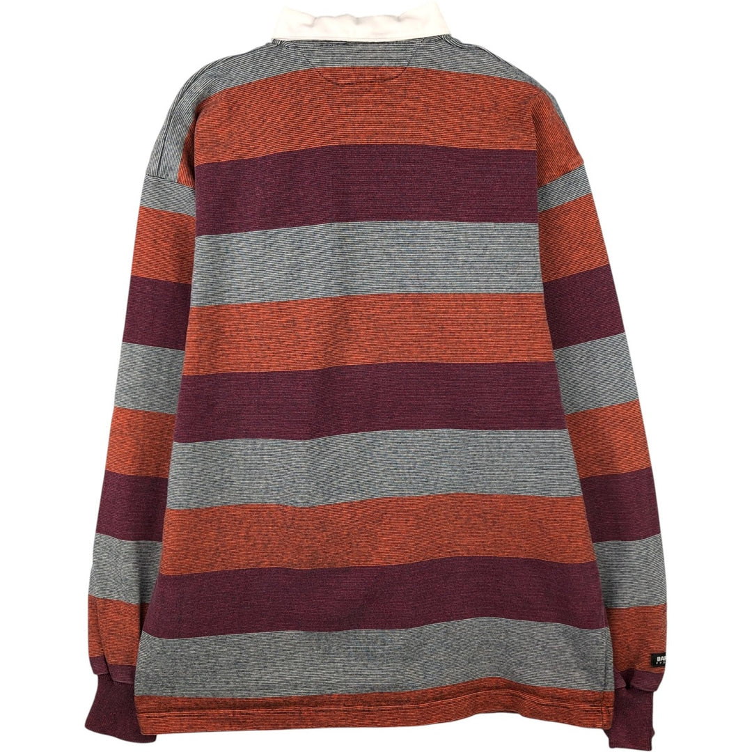 Vintage 90'S Barbarian Striped Long Sleeve Rugby Shirt, Made in Canada, Men's Size XXL, Regular Collar cotton orange type Vintage Second Hand
