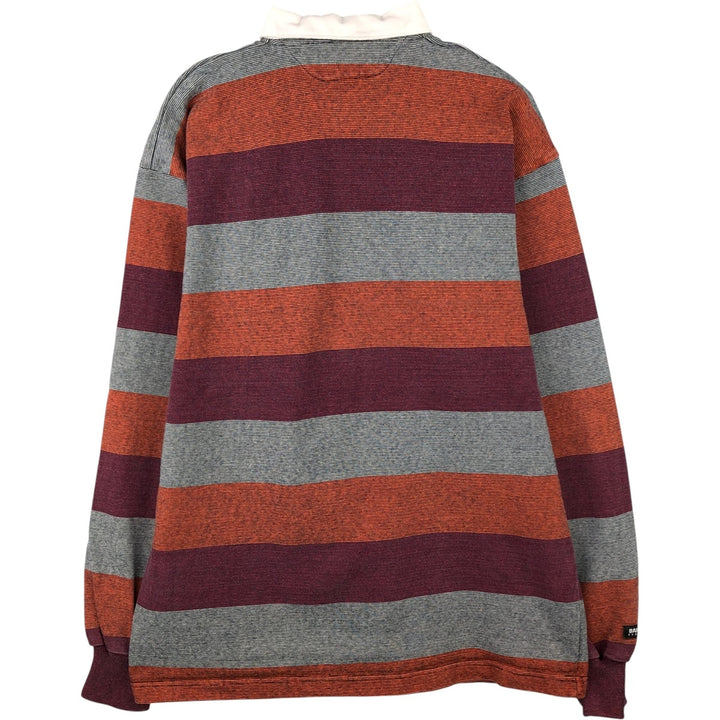 Vintage 90'S Barbarian Striped Long Sleeve Rugby Shirt, Made in Canada, Men's Size XXL, Regular Collar cotton orange type Vintage Second Hand