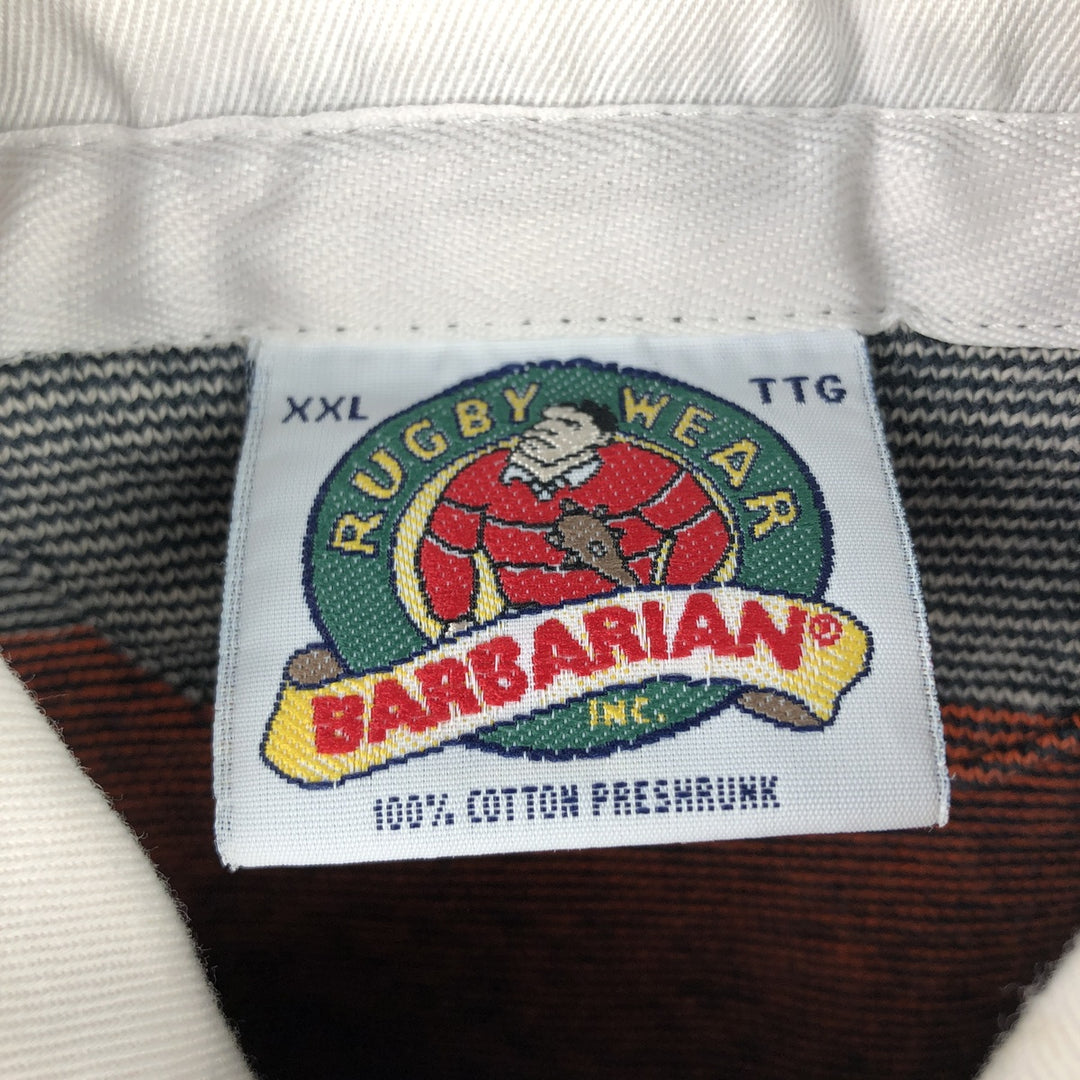 Vintage 90'S Barbarian Striped Long Sleeve Rugby Shirt, Made in Canada, Men's Size XXL, Regular Collar cotton orange type Vintage Second Hand
