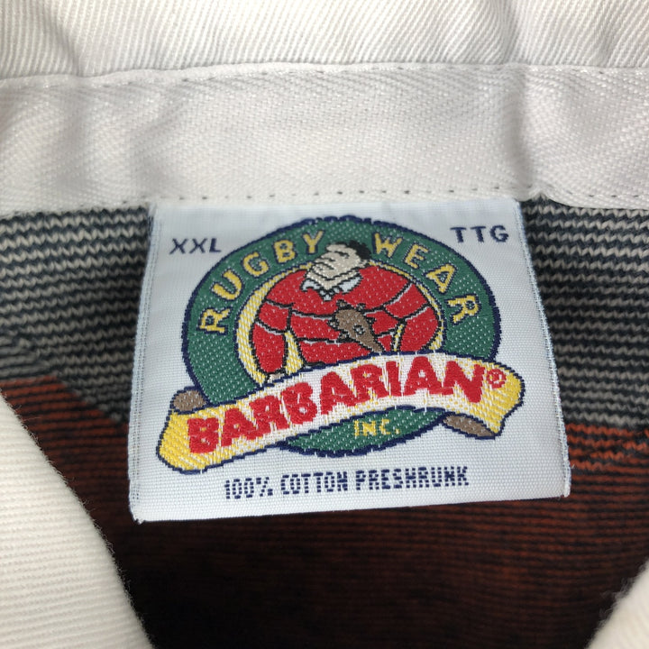 Vintage 90'S Barbarian Striped Long Sleeve Rugby Shirt, Made in Canada, Men's Size XXL, Regular Collar cotton orange type Vintage Second Hand