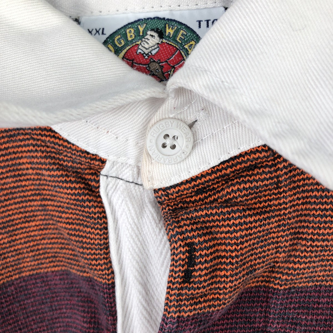 Vintage 90'S Barbarian Striped Long Sleeve Rugby Shirt, Made in Canada, Men's Size XXL, Regular Collar cotton orange type Vintage Second Hand