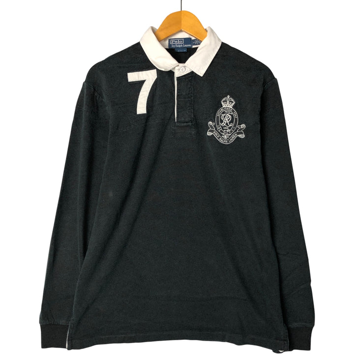 Ralph Lauren Custom Fit Long Sleeve Rugby Shirt, Men's Size L cotton black type Vintage Second Hand