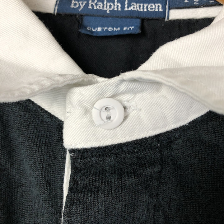Ralph Lauren Custom Fit Long Sleeve Rugby Shirt, Men's Size L cotton black type Vintage Second Hand