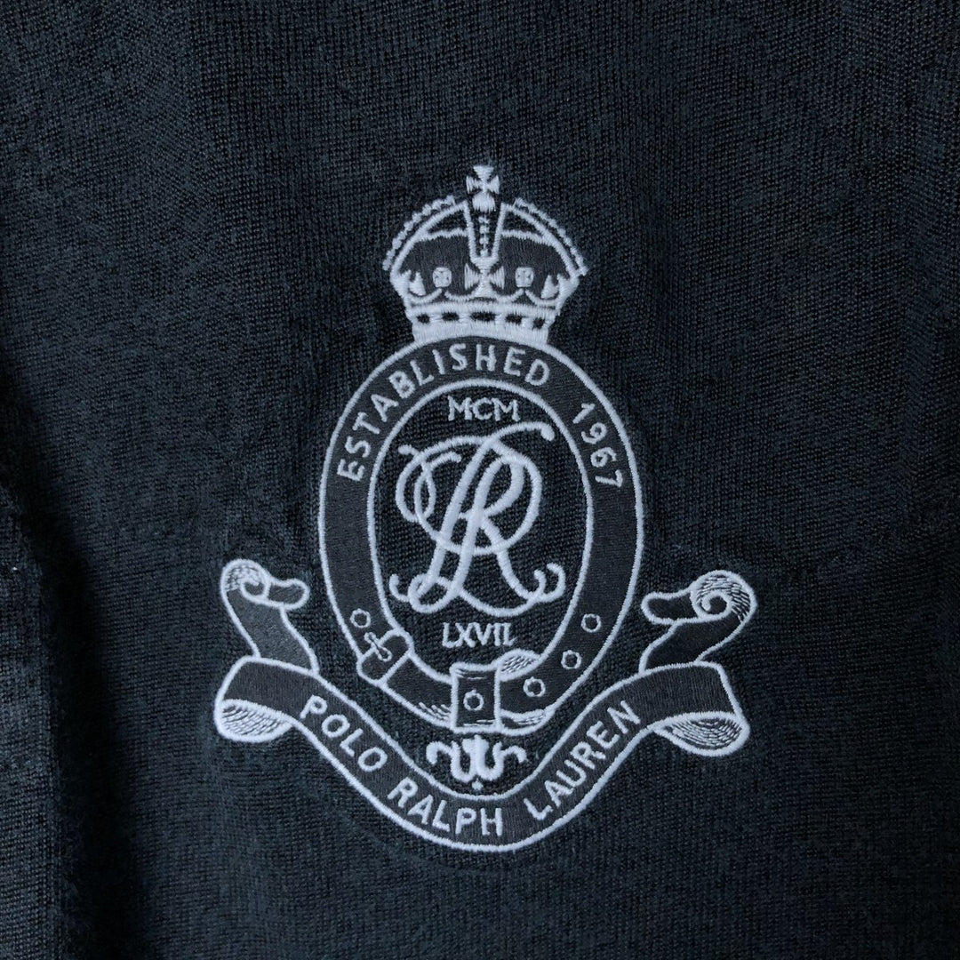 Ralph Lauren Custom Fit Long Sleeve Rugby Shirt, Men's Size L cotton black type Vintage Second Hand