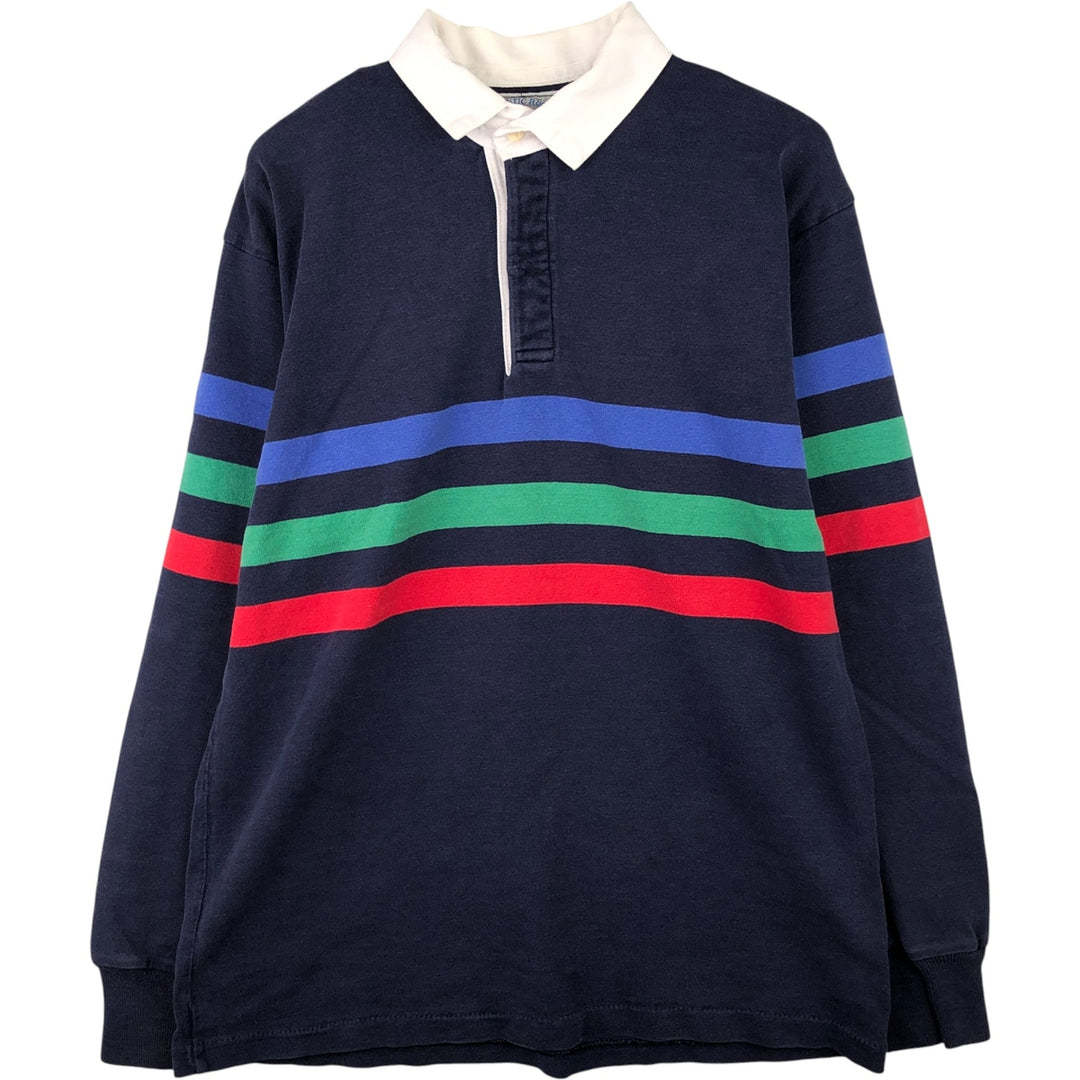 Vintage 1990'S Lands' End long-sleeved rugby shirt, made in the USA, size L, men's cotton navy blue type Vintage Second Hand