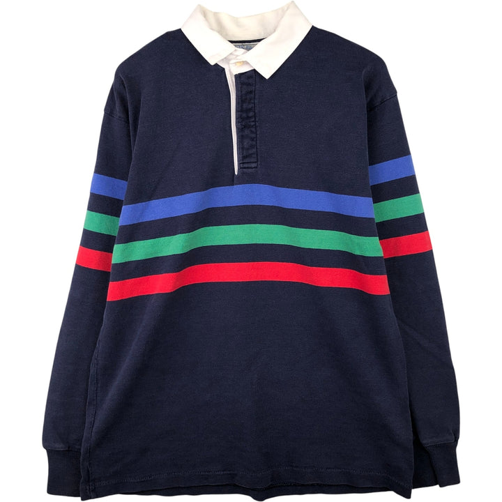 Vintage 1990'S Lands' End long-sleeved rugby shirt, made in the USA, size L, men's cotton navy blue type Vintage Second Hand