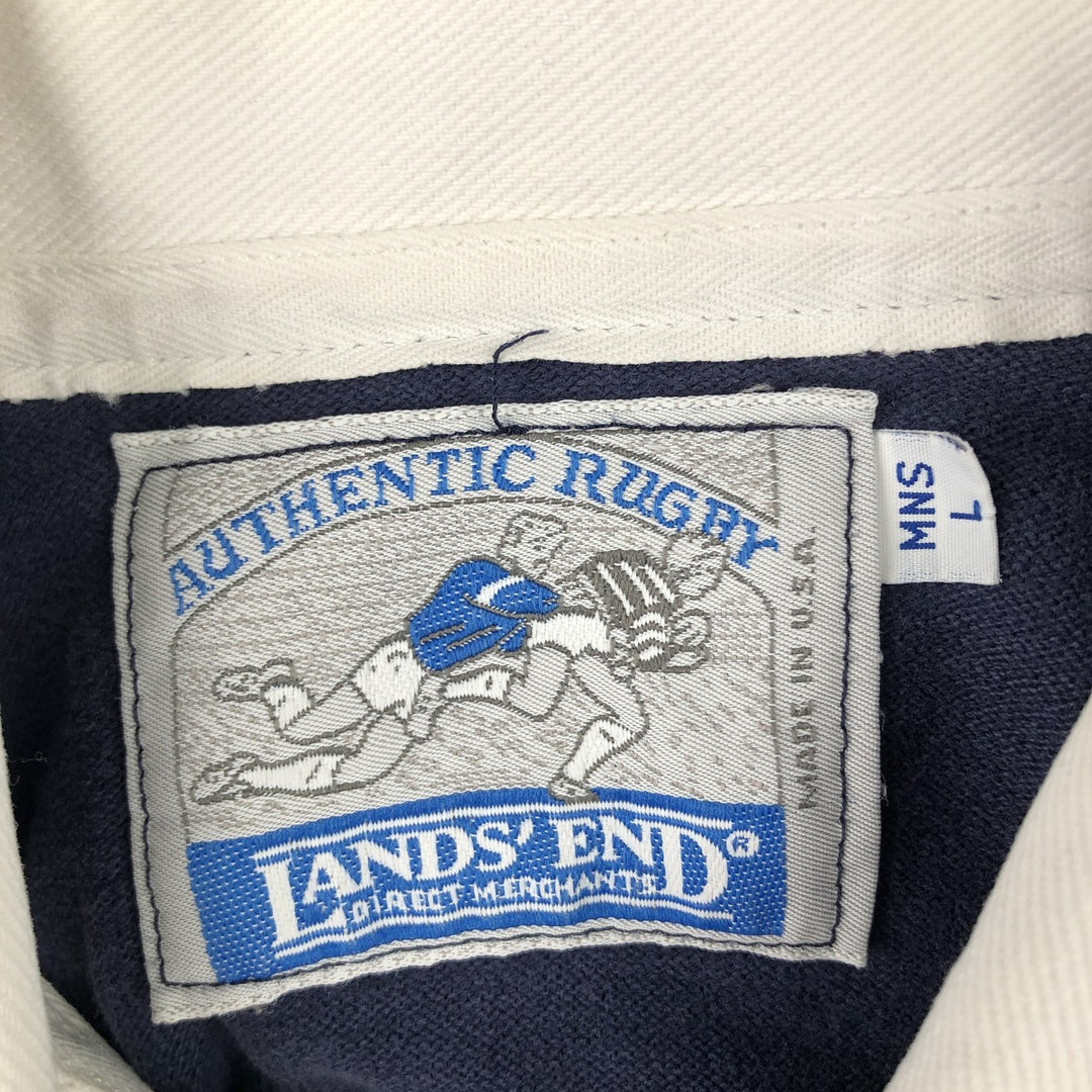 Vintage 1990'S Lands' End long-sleeved rugby shirt, made in the USA, size L, men's cotton navy blue type Vintage Second Hand