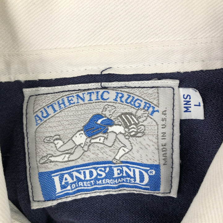 Vintage 1990'S Lands' End long-sleeved rugby shirt, made in the USA, size L, men's cotton navy blue type Vintage Second Hand