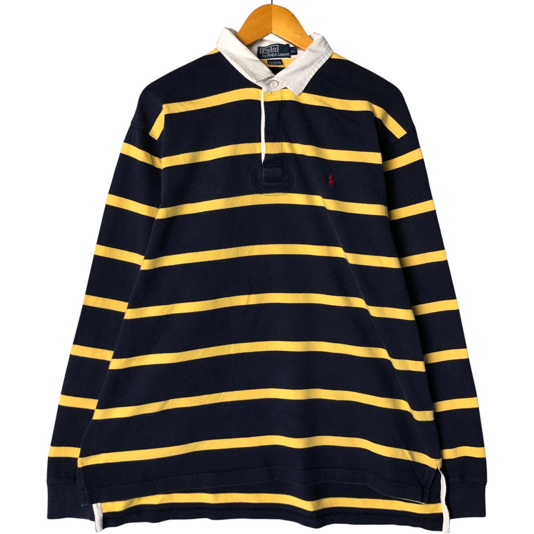 Ralph Lauren POLO by Ralph Lauren Striped Pattern Long Sleeve Rugby Shirt Men's XL cotton navy blue type Vintage Second Hand