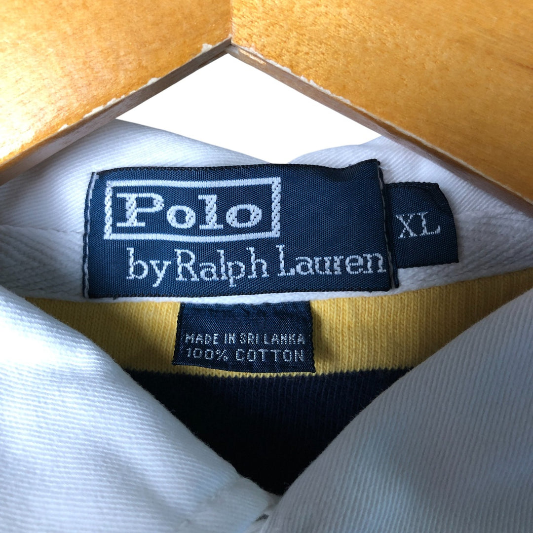 Ralph Lauren POLO by Ralph Lauren Striped Pattern Long Sleeve Rugby Shirt Men's XL cotton navy blue type Vintage Second Hand
