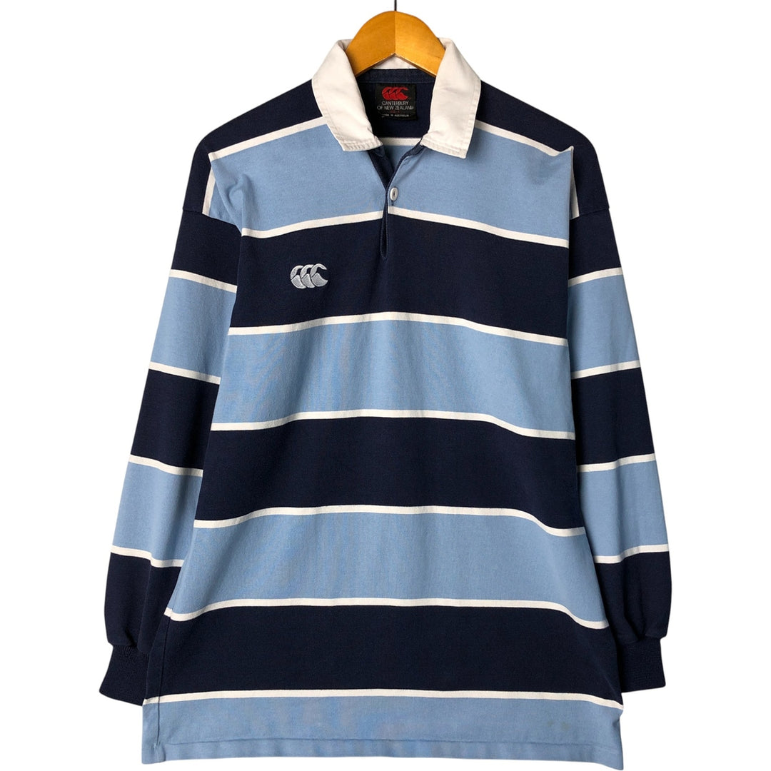 Canterbury Border Pattern Long Sleeve Rugby Shirt Men's Size L cotton navy blue type Vintage Second Hand