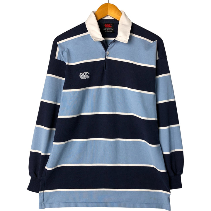 Canterbury Border Pattern Long Sleeve Rugby Shirt Men's Size L cotton navy blue type Vintage Second Hand