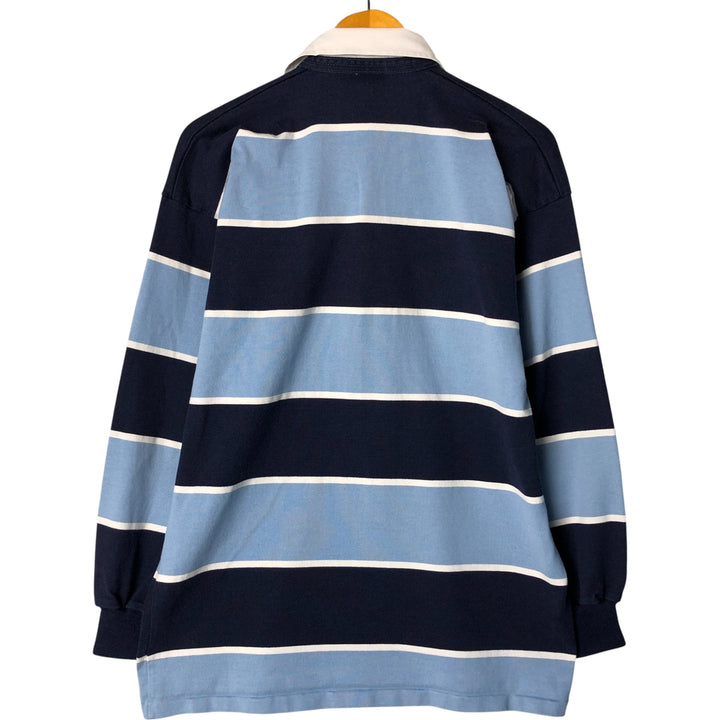 Canterbury Border Pattern Long Sleeve Rugby Shirt Men's Size L cotton navy blue type Vintage Second Hand