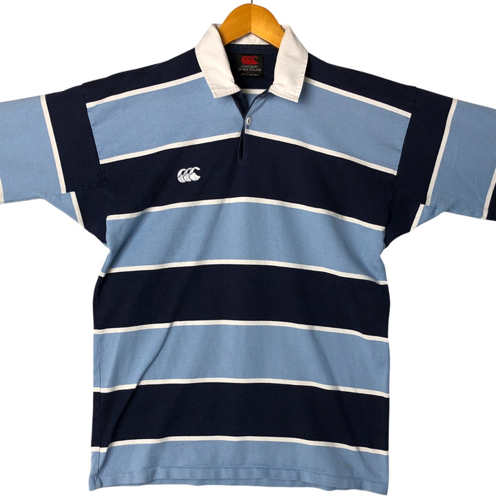 Canterbury Border Pattern Long Sleeve Rugby Shirt Men's Size L cotton navy blue type Vintage Second Hand