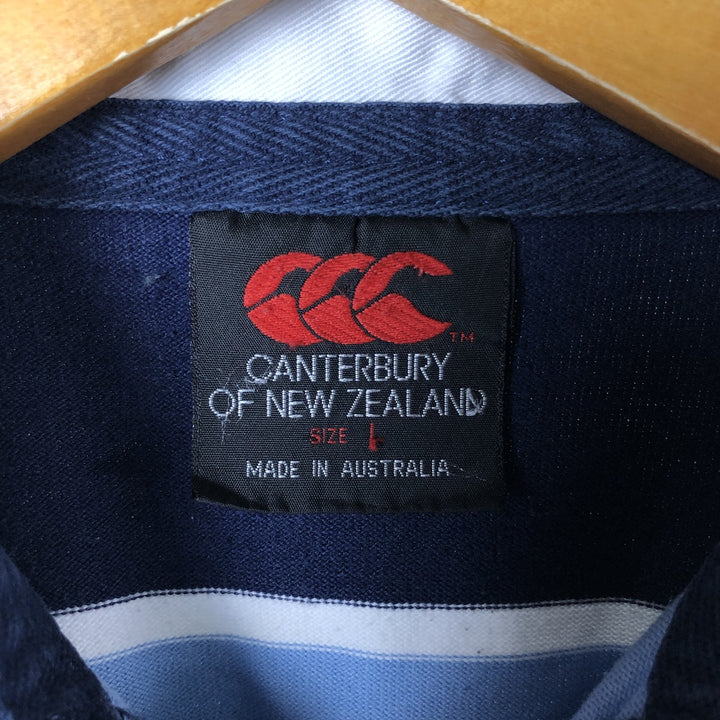 Canterbury Border Pattern Long Sleeve Rugby Shirt Men's Size L cotton navy blue type Vintage Second Hand