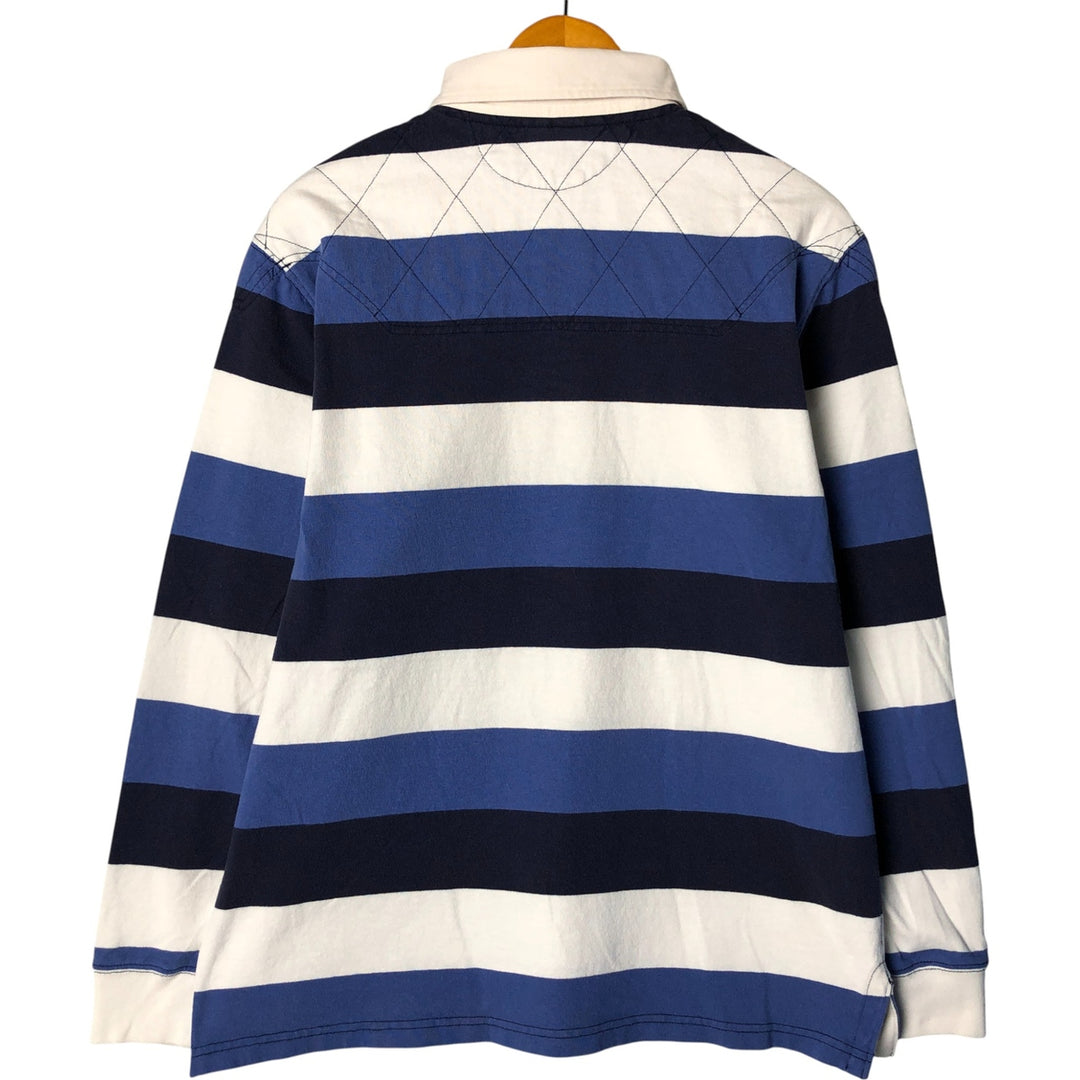 Ralph Lauren Custom Fit Striped Pattern Long Sleeve Rugby Shirt Men's Size L cotton navy blue type Vintage Second Hand