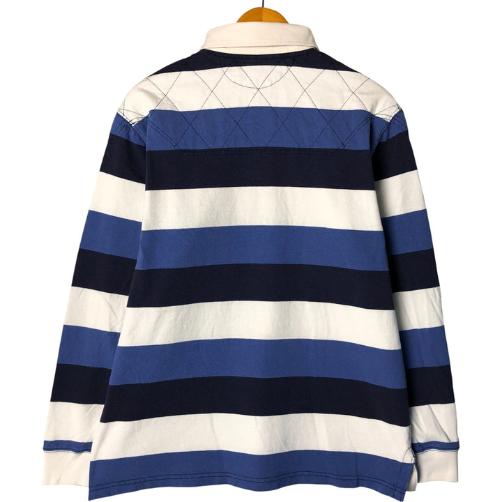 Ralph Lauren Custom Fit Striped Pattern Long Sleeve Rugby Shirt Men's Size L cotton navy blue type Vintage Second Hand