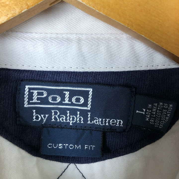 Ralph Lauren Custom Fit Striped Pattern Long Sleeve Rugby Shirt Men's Size L cotton navy blue type Vintage Second Hand