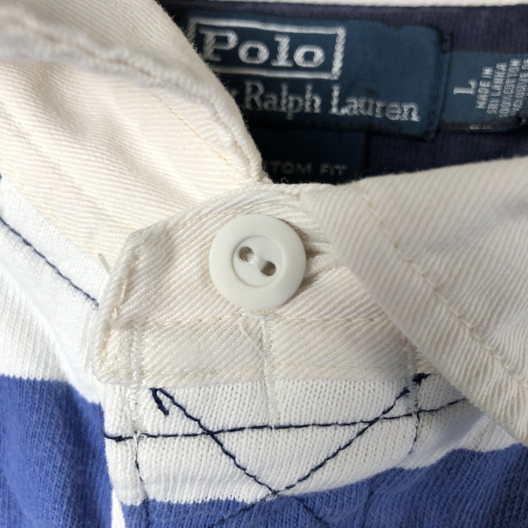 Ralph Lauren Custom Fit Striped Pattern Long Sleeve Rugby Shirt Men's Size L cotton navy blue type Vintage Second Hand