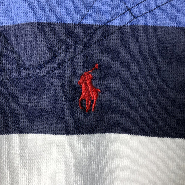 Ralph Lauren Custom Fit Striped Pattern Long Sleeve Rugby Shirt Men's Size L cotton navy blue type Vintage Second Hand