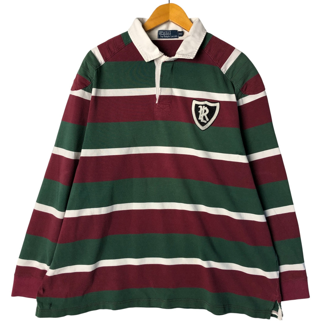 Ralph Lauren POLO by Ralph Lauren multi-border long-sleeved rugby shirt, men's size XXL cotton Green type dark green Vintage Second Hand
