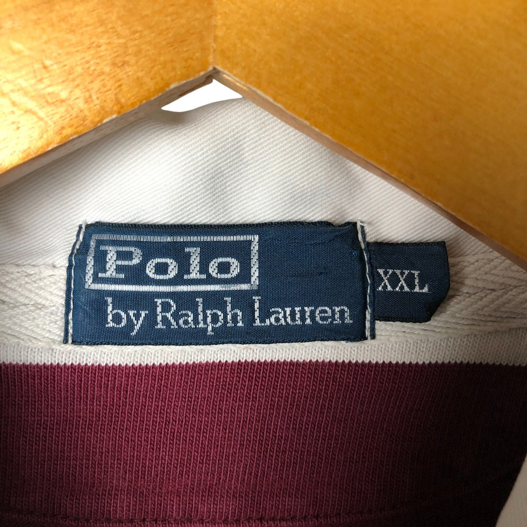 Ralph Lauren POLO by Ralph Lauren multi-border long-sleeved rugby shirt, men's size XXL cotton Green type dark green Vintage Second Hand