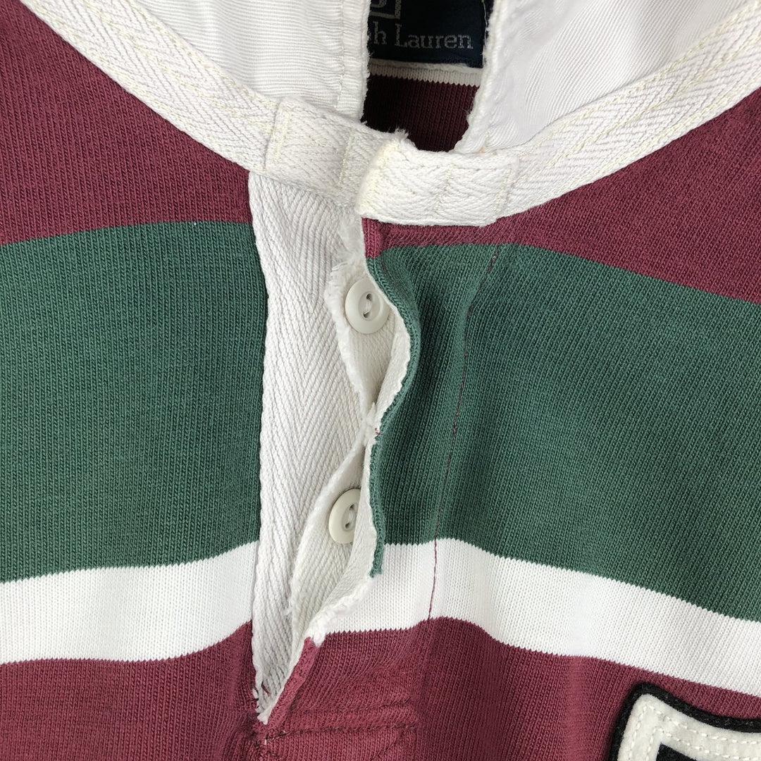 Ralph Lauren POLO by Ralph Lauren multi-border long-sleeved rugby shirt, men's size XXL cotton Green type dark green Vintage Second Hand