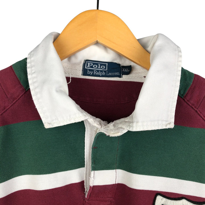 Ralph Lauren POLO by Ralph Lauren multi-border long-sleeved rugby shirt, men's size XXL cotton Green type dark green Vintage Second Hand