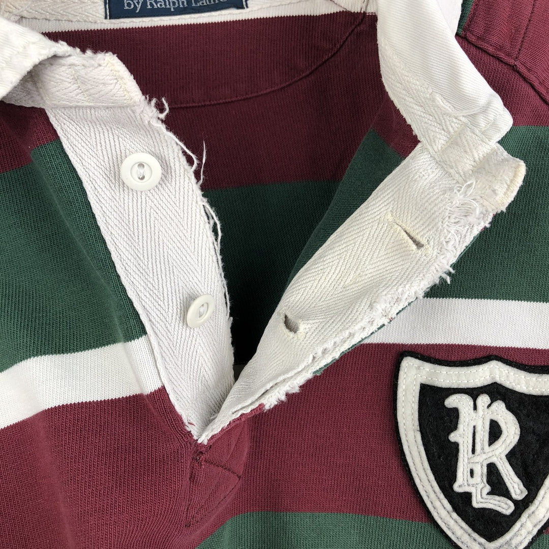 Ralph Lauren POLO by Ralph Lauren multi-border long-sleeved rugby shirt, men's size XXL cotton Green type dark green Vintage Second Hand