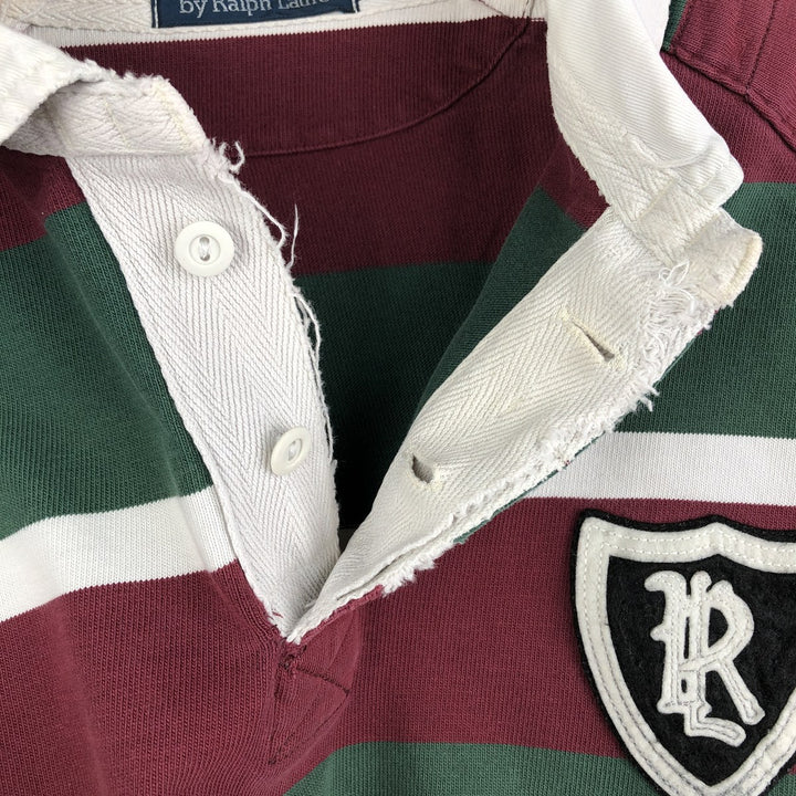 Ralph Lauren POLO by Ralph Lauren multi-border long-sleeved rugby shirt, men's size XXL cotton Green type dark green Vintage Second Hand