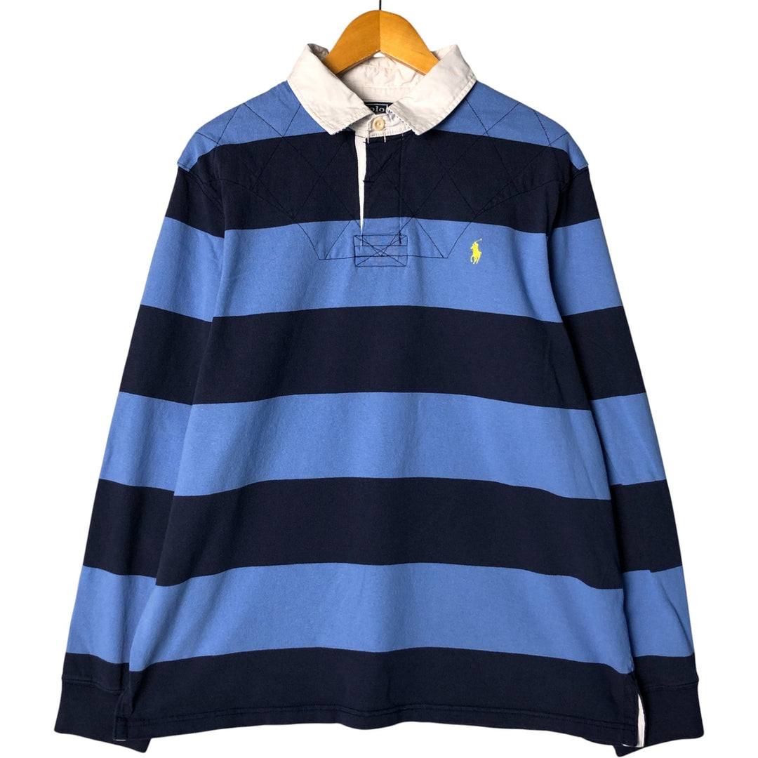 Ralph Lauren Custom Fit Striped Pattern Long Sleeve Rugby Shirt, Men's XL cotton navy blue type Vintage Second Hand