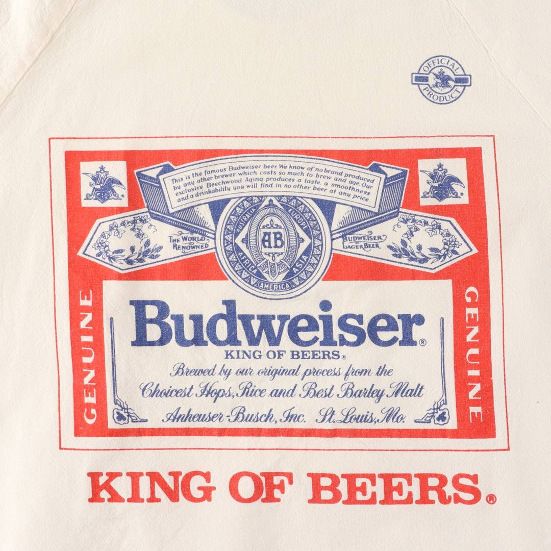 Vintage 90'S sweet sacks Budweiser pullover, three-quarter sleeve cotton hoodie, men's size L cotton white type Vintage Second Hand