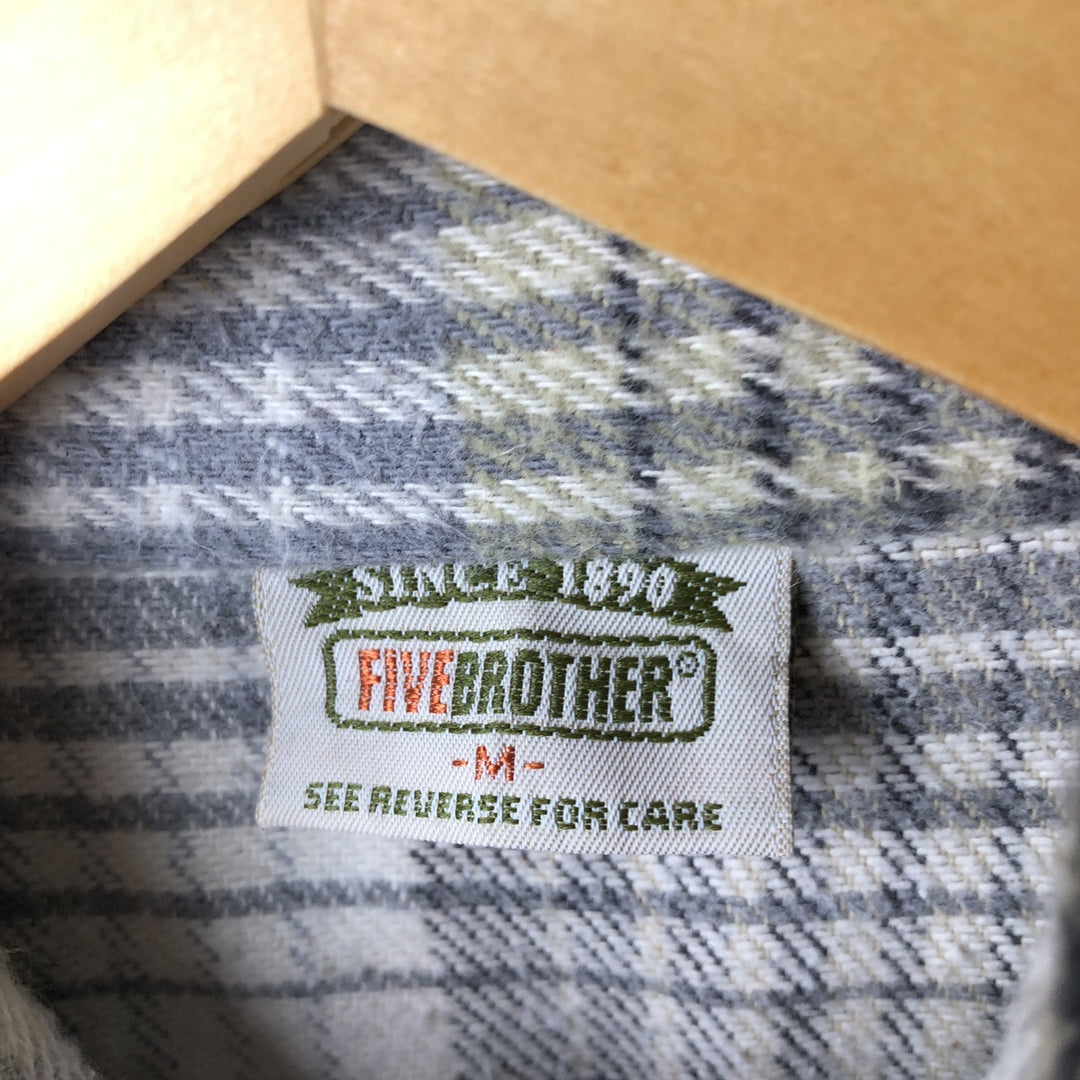 90'S Vintage Five Brother Light Flannel Check Shirt, Men's Size Medium, Long Sleeve unclear Beige type Vintage Second Hand