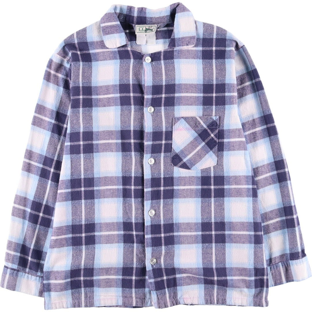 Vintage 1980'S LLBean Check Pattern Long Sleeve Pajama Shirt, Boxy Shirt, Men's Size Medium unclear white type Vintage Second Hand