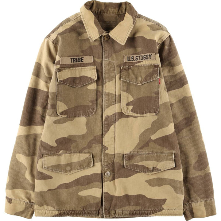 Stussy Camouflage Pattern Military HBT Jacket, Men's Size Medium cotton Khaki type brown Vintage Second Hand
