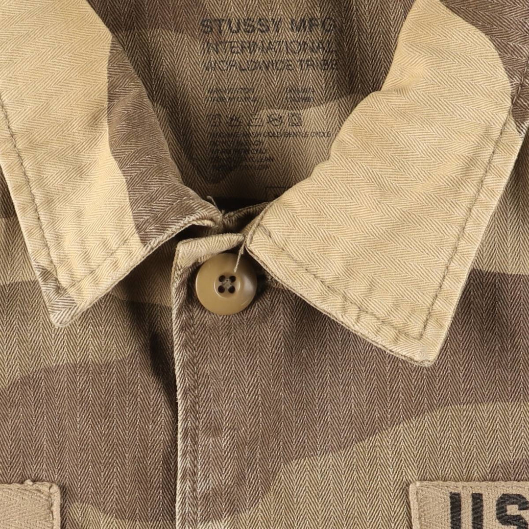 Stussy Camouflage Pattern Military HBT Jacket, Men's Size Medium cotton Khaki type brown Vintage Second Hand