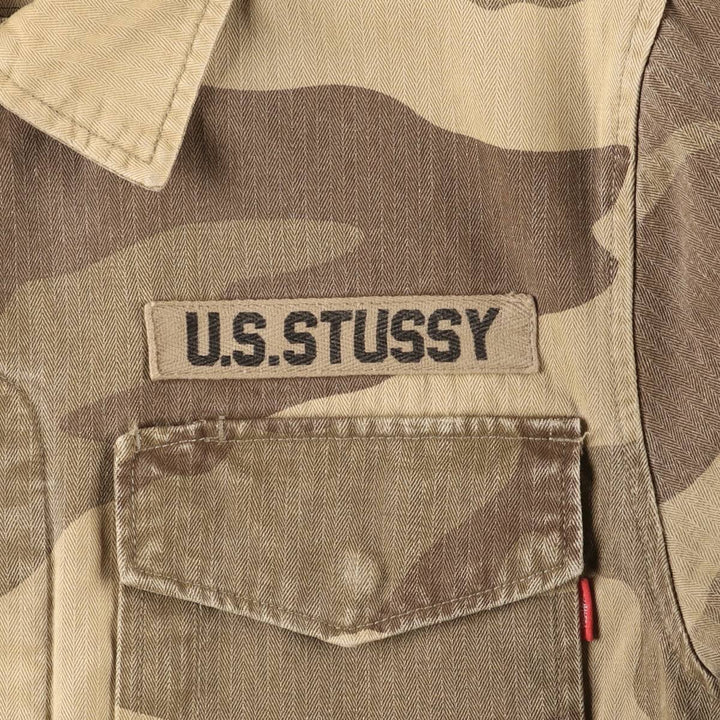 Stussy Camouflage Pattern Military HBT Jacket, Men's Size Medium cotton Khaki type brown Vintage Second Hand