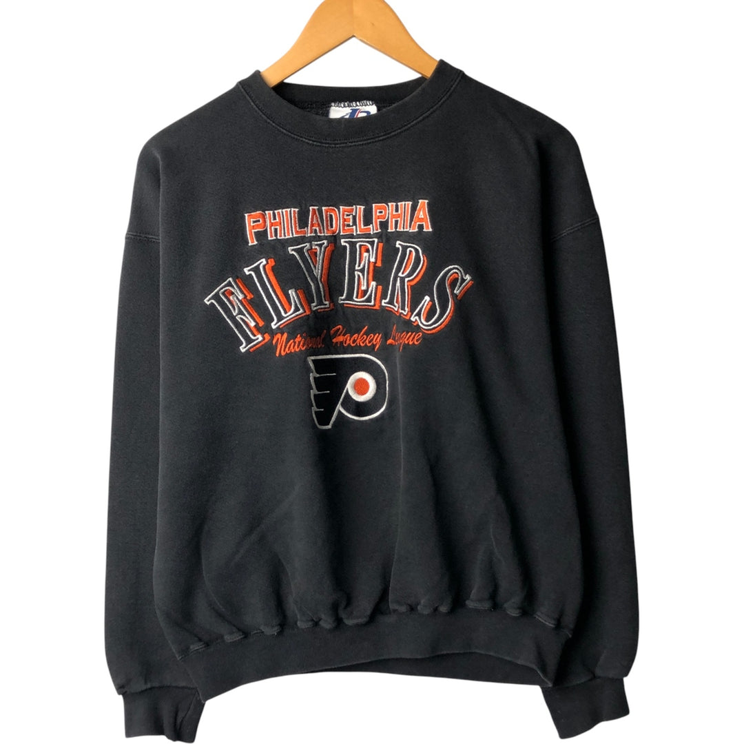 Vintage 90'S Logo Athletic NHL Philadelphia Flyers Sweatshirt, Made in USA, Men's Size Medium cotton black type Vintage Second Hand