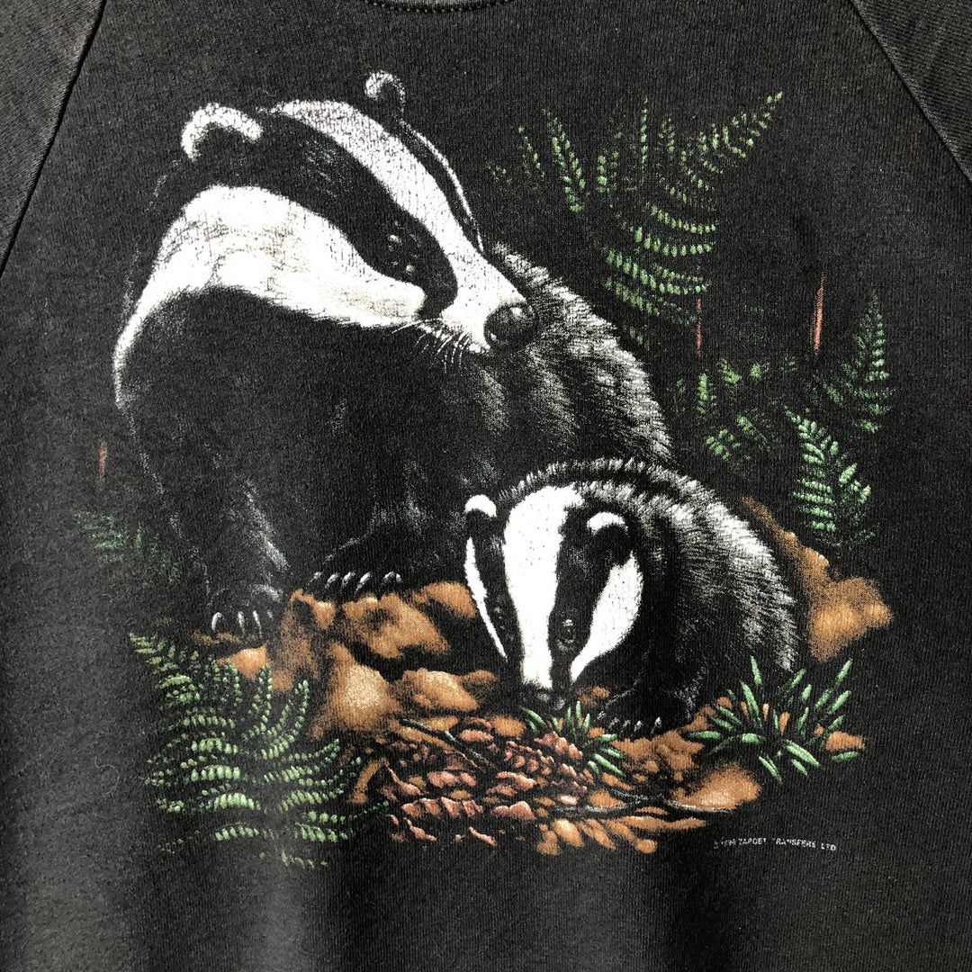 90'S Fruit of the Loom Screen Stars Badger Pattern Animal Sweatshirt, Men's Size L cotton black type Vintage Second Hand