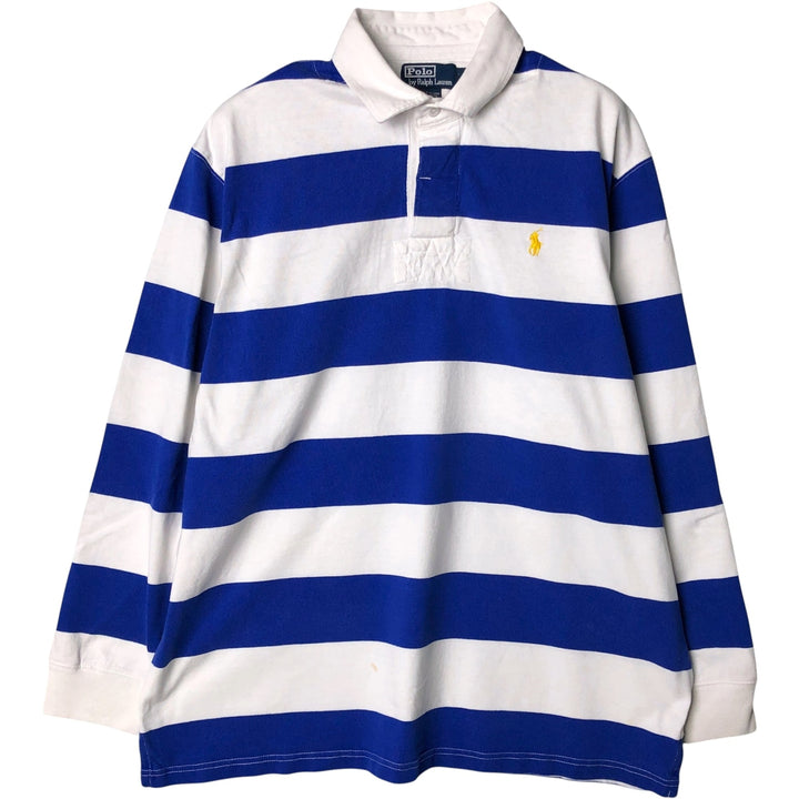 Ralph Lauren POLO by Ralph Lauren Striped Pattern Long Sleeve Rugby Shirt Men's Size L cotton blue type Vintage Second Hand