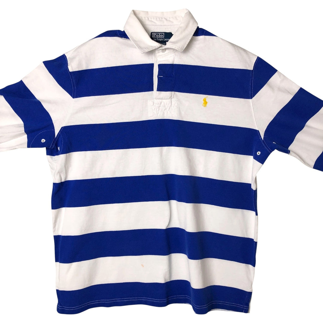Ralph Lauren POLO by Ralph Lauren Striped Pattern Long Sleeve Rugby Shirt Men's Size L cotton blue type Vintage Second Hand