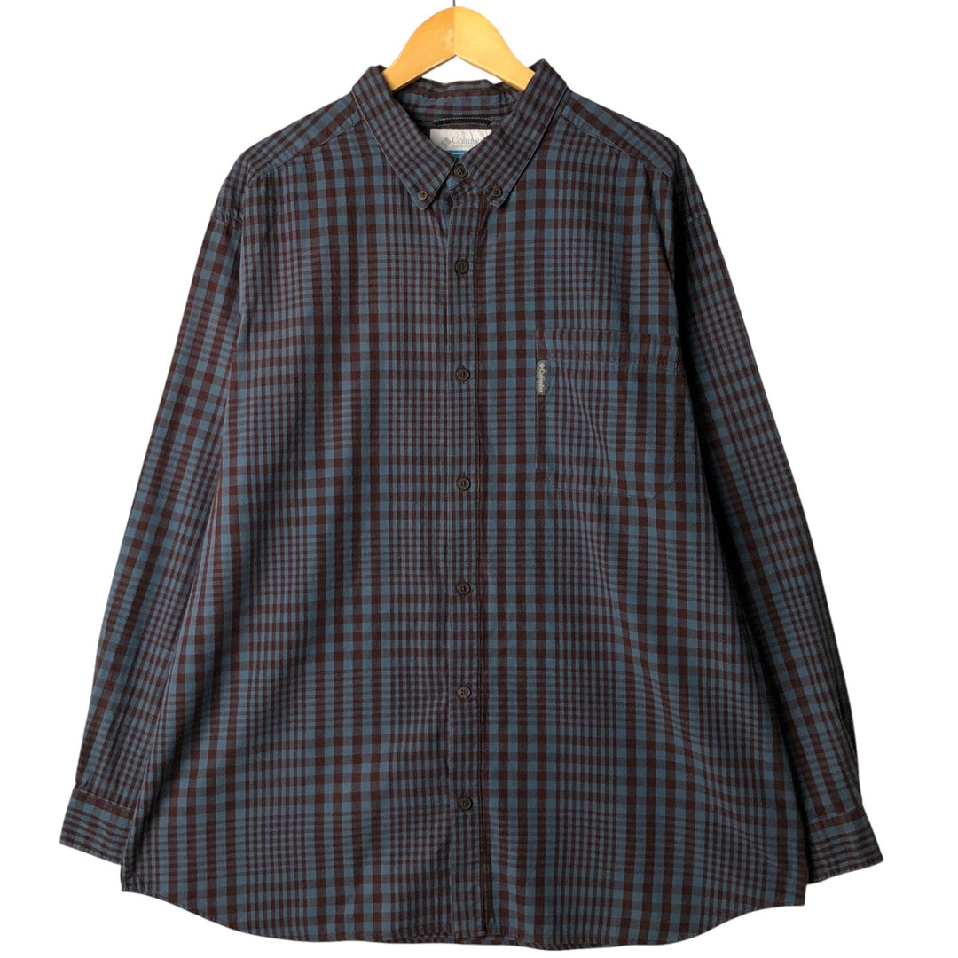 2000'S Columbia long-sleeved button-down check shirt, men's size XXL cotton black type Vintage Second Hand