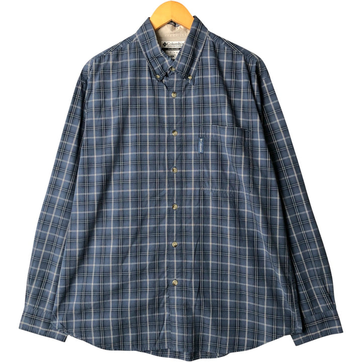 2000'S Columbia long-sleeved button-down check shirt, men's size L cotton navy blue type Vintage Second Hand