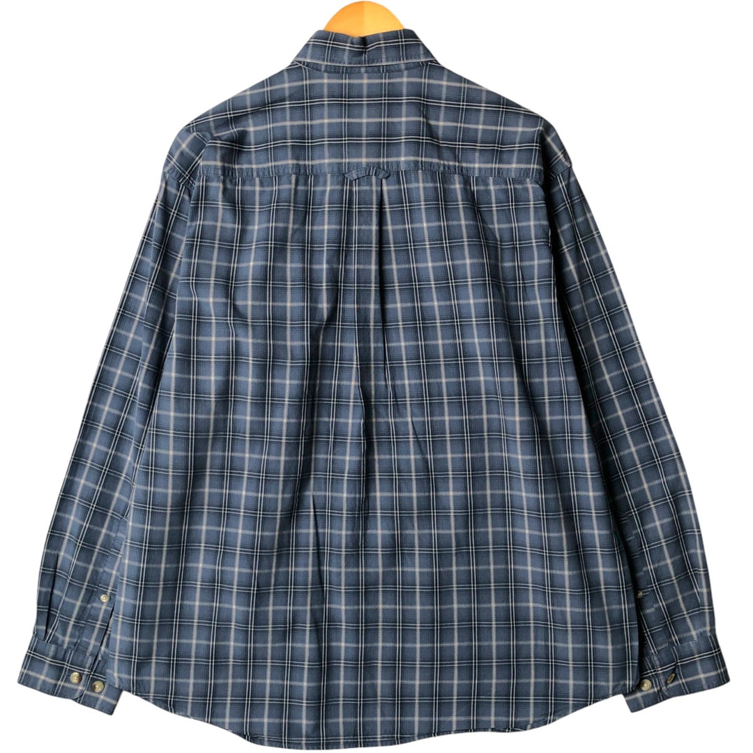 2000'S Columbia long-sleeved button-down check shirt, men's size L cotton navy blue type Vintage Second Hand