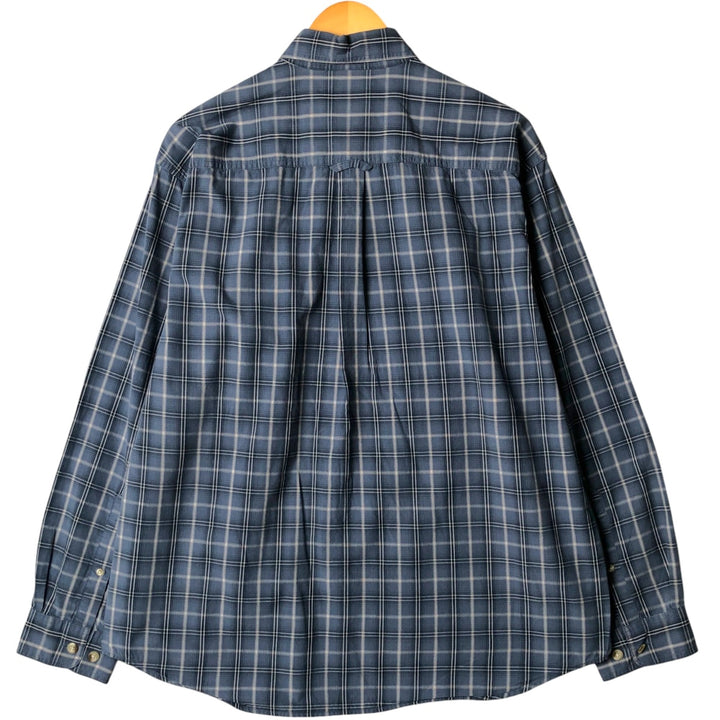 2000'S Columbia long-sleeved button-down check shirt, men's size L cotton navy blue type Vintage Second Hand