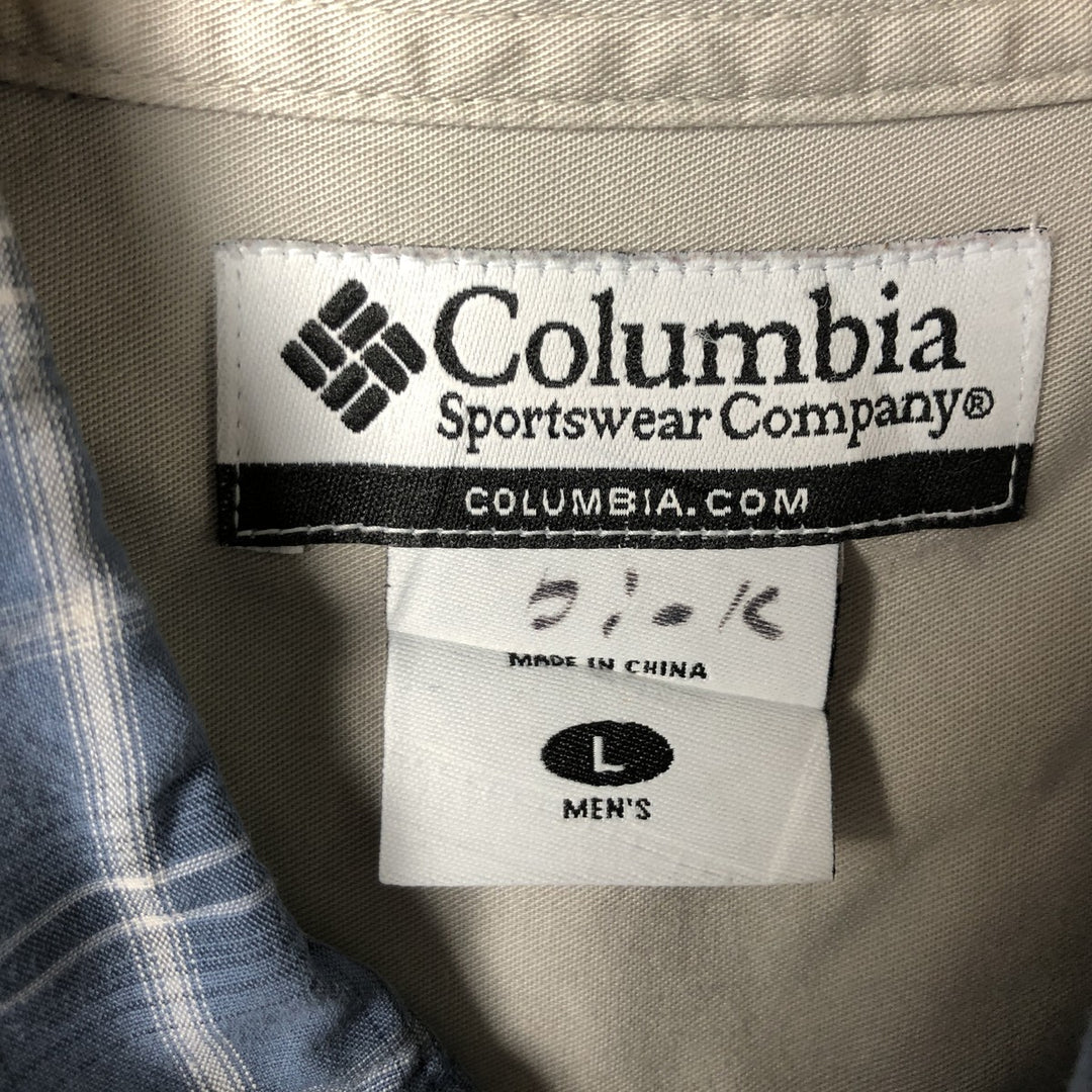 2000'S Columbia long-sleeved button-down check shirt, men's size L cotton navy blue type Vintage Second Hand